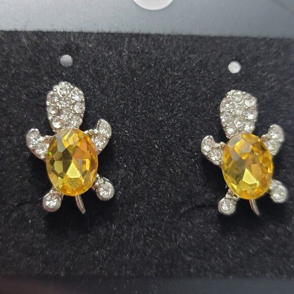 Turtle Stud Yellow Crystal Earrings for Women - Picture 1 of 8